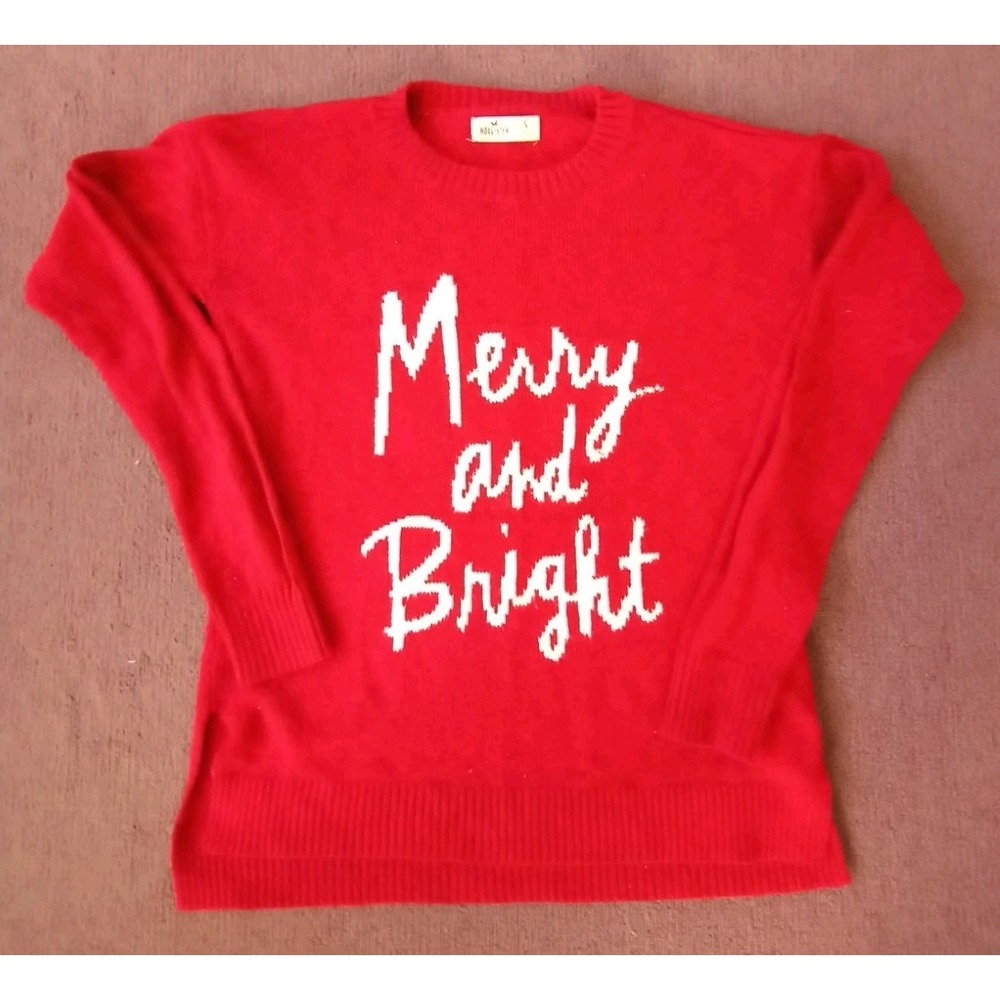 Hollister Womens Red Christmas Sweater Pullover Size Small Merry & Bright